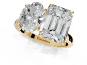 Oval and Emerald Cut Lab-Grown Diamond Toi et Moi Engagement Ring with Prong-Set Stones in Yellow Gold