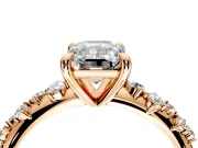 Solitaire Engagement Ring Setting for Emerald Cut Center with Trailing Leaf Accent Band and Prong Head in Rose Gold