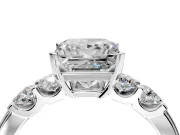 5 Stone Engagement Ring Setting for Princess Cut Center with Plain Band and Prong Head in Platinum