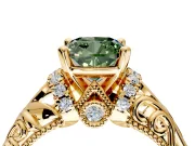 Solitaire Engagement Ring Setting for Fancy Green Cushion Cut Center with Filigree Accent Basket and Prong Head in Yellow Gold