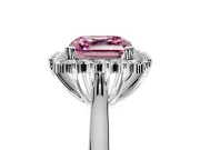 Starburst Halo Engagement Ring Setting for Fancy Pink Asscher Cut Center with Thin Round-Wire Band and Prong Head in Platinum