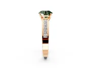 Solitaire Engagement Ring Setting for Fancy Green Round Cut Center with Princess Cut Channel Band and Prong Head in Rose Gold