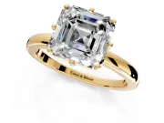 Solitaire Engagement Ring Setting for Asscher Cut Center with Plain Band and Tulip Prong Head in Yellow Gold
