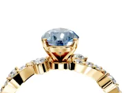 Solitaire Engagement Ring Setting for Fancy Blue Pear-Shaped Center with Bar-Station Pave Twist and Prong Head in Yellow Gold