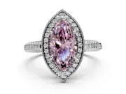 Milgrain Halo Engagement Ring Setting for Fancy Pink Marquise Center with Three-Sided Pave Band and Prong Head in White Gold