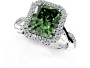 Halo Engagement Ring Setting for Fancy Green Radiant Cut Center with Twist Band and Prong Head in Sterling Silver