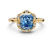 Floral Frame Engagement Ring Setting for Fancy Blue Radiant Cut Center with Accent Clusters and Prong Head in Yellow Gold