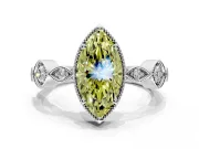 Vintage Station Engagement Ring Setting for Fancy Yellow Marquise Center with Accents and Prong Head in White Gold