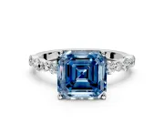 Solitaire Engagement Ring Setting for Fancy Blue Asscher Cut Center with Alternating Size Accents and Prong Head in Platinum