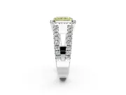 Halo Engagement Ring Setting for Fancy Yellow Radiant Cut Center with Wide-Open Pave Split Shank and Prong Head in Platinum