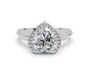 Halo Engagement Ring Setting for Heart-Shaped Center with Knife Ridge Cathedral Band and Prong Head in Platinum
