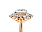 Small-Accent Cluster Halo Engagement Ring Setting for Princess Cut Center with Plain Band and Prong Head in Rose Gold