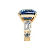 Bar-Set Engagement Ring Setting for Fancy Blue Asscher Cut Center with Tapered Baguette Accents and Prong Head in Yellow Gold