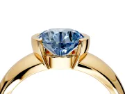Tension Engagement Ring Setting for Fancy Blue Round Cut Center with Wide Flat Band and Tension Head in Yellow Gold