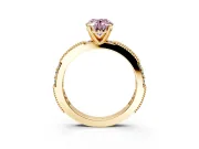 Solitaire Engagement Ring Setting for Fancy Pink Oval Center with Milgrain-Edged Pave Band and Prong Head in Yellow Gold