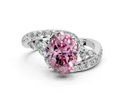 Solitaire Engagement Ring Setting for Fancy Pink Oval Center with Pave Bypass Twist Band and Prong Head in Platinum