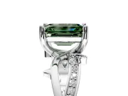 Solitaire Engagement Ring Setting for Fancy Green Emerald Cut Center with Pave and Plain Crossover Band and Prong Head in Platinum