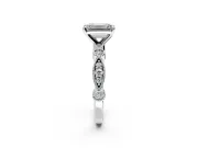 Solitaire Engagement Ring Setting for Emerald Cut Center with Milgrain Bezel Accents and Prong Head in Sterling Silver