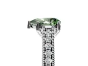 Solitaire Engagement Ring Setting for Fancy Green Pear-Shaped Center with Engraved Pave Band and Prong Head in Sterling Silver