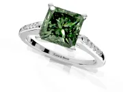 Solitaire Engagement Ring Setting for Fancy Green Princess Cut Center with Channel Accents and Prong Head in White Gold