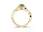 Solitaire Engagement Ring Setting for Fancy Green Oval Center with Twisted Pave Split Shank and Prong Head in Yellow Gold