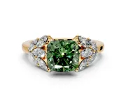 Leaf Cluster Engagement Ring Setting for Fancy Green Cushion Cut Center with Marquise Accents and Prong Head in Yellow Gold