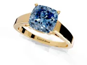 Solitaire Engagement Ring Setting for Fancy Blue Cushion Cut Center with Tapered Split Shoulders and Prong Head in Yellow Gold