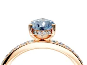 Solitaire Engagement Ring Setting for Fancy Blue Pear-Shaped Center with Fine Pave Band and Prong Head in Rose Gold