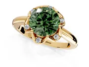 Floral Frame Engagement Ring Setting for Fancy Green Round Cut Center with Accent Clusters and Prong Head in Yellow Gold