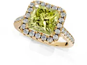 Halo Engagement Ring Setting for Fancy Yellow Princess Cut Center with Raised Halo, Pave Band and Prong Head in Yellow Gold