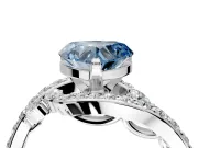 Solitaire Engagement Ring Setting for Fancy Blue Heart-Shaped Center with Pave Bypass Twist Band and Prong Head in Platinum