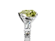 Bar-Set Engagement Ring Setting for Fancy Yellow Heart-Shaped Center with Tapered Baguette Accents and Prong Head in Platinum