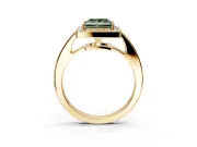 Bezel-Framed Halo Engagement Ring Setting for Fancy Green Princess Cut Center with Pave Band and Prong Head in Yellow Gold