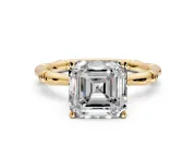 Solitaire Engagement Ring Setting for Asscher Cut Center with Bamboo Band and Prong Head in Yellow Gold