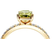 Solitaire Engagement Ring Setting for Fancy Yellow Emerald Cut Center with Round Cut Pave Band and Prong Head in Yellow Gold