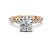 Solitaire Engagement Ring Setting for Radiant Cut Center with Shared-Prong Accents and Prong Head in Rose Gold