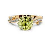 Solitaire Engagement Ring Setting for Fancy Yellow Round Cut Center with Bar-Station Pave Twist and Prong Head in Yellow Gold