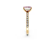 Solitaire Engagement Ring Setting for Fancy Pink Radiant Cut Center with Band of Accents and Prong Head in Yellow Gold