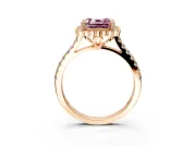 Milgrain Floral Halo Engagement Ring Setting for Fancy Pink Asscher Cut Center with Pave Band and Prong Head in Rose Gold