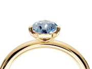 Low-Set Solitaire Engagement Ring Setting for Fancy Blue Pear-Shaped Center with Thin Plain Band and Prong Head in Yellow Gold