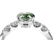 5 Stone Engagement Ring Setting for Fancy Green Oval Center with Plain Band and Prong Head in Sterling Silver