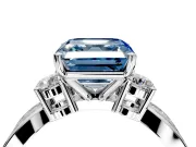 3 Stone Engagement Ring Setting for Fancy Blue Asscher Cut Center with Pave Twist Band and Prong Head in Platinum