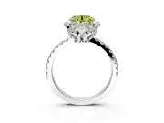 Halo Engagement Ring Setting for Fancy Yellow Round Cut Center with Openwork Halo, Pave Band and Prong Head in White Gold
