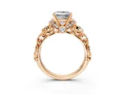 Solitaire Engagement Ring Setting for Princess Cut Center with Filigree Band and Prong Head in Rose Gold