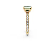 Solitaire Engagement Ring Setting for Fancy Green Asscher Cut Center with Fine Pave Band and Claw Prong Head in Yellow Gold