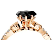 Leaf Motif Engagement Ring Setting for Fancy Black Heart-Shaped Center with Pave Band and Prong Head in Rose Gold