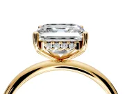 Hidden Halo Engagement Ring Setting for Asscher Cut Center with Thin Round-Wire Band and Prong Head in Yellow Gold