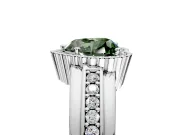 Halo Engagement Ring Setting for Fancy Green Heart-Shaped Center with Wide Band, Inlaid Accent Row and Prong Head in Platinum