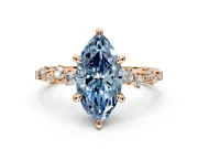 Solitaire Engagement Ring Setting for Fancy Blue Marquise Center with Trailing Leaf Accent Band and Prong Head in Rose Gold