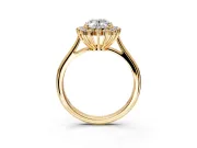 Starburst Halo Engagement Ring Setting for Oval Center with Thin Round-Wire Band and Prong Head in Yellow Gold